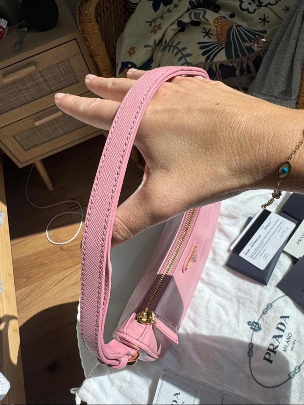 Prada Saffiano Lux Pink Shoulder Bag Petalo Rare Y2K Re-Edition Mini - Picture 8 of 11